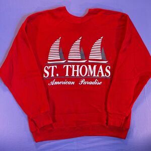 Vtg 90s St. Thomas American Paradise Crewneck College House Nautical Sailboat